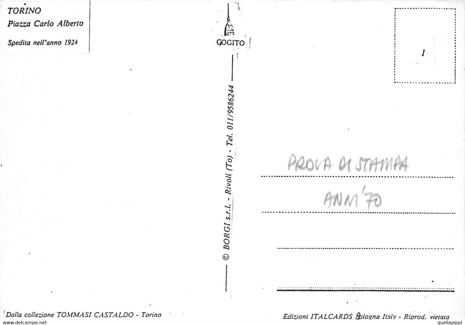 011378 "TORINO - P.ZZA CARLO ALBERTO" ANIMATA, AUTO '20. PROVA DI STAMPA '70. CART NON SPED - Piazze