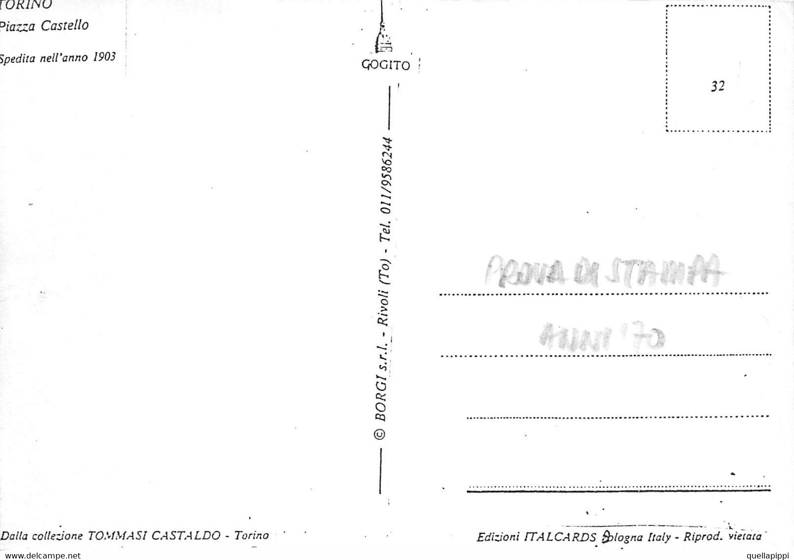 011380 "TORINO - PZZA CASTELLO" ANIMATA, CARTELLONI PUBBLICITARI. PROVA DI STAMPA '70. CART NON SPED - Lugares Y Plazas