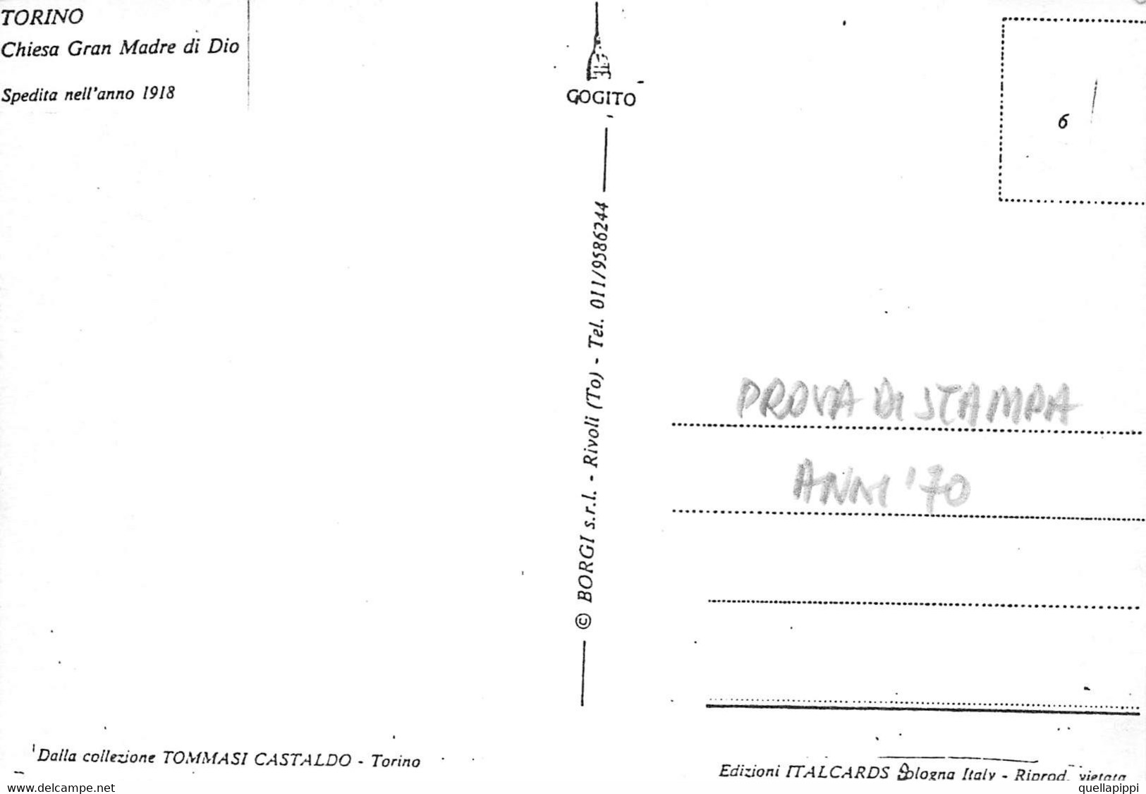 011381 "TORINO - CHIESA GRAN MADRE DI DIO" ANIMATA. PROVA DI STAMPA '70. CART NON SPED - Churches