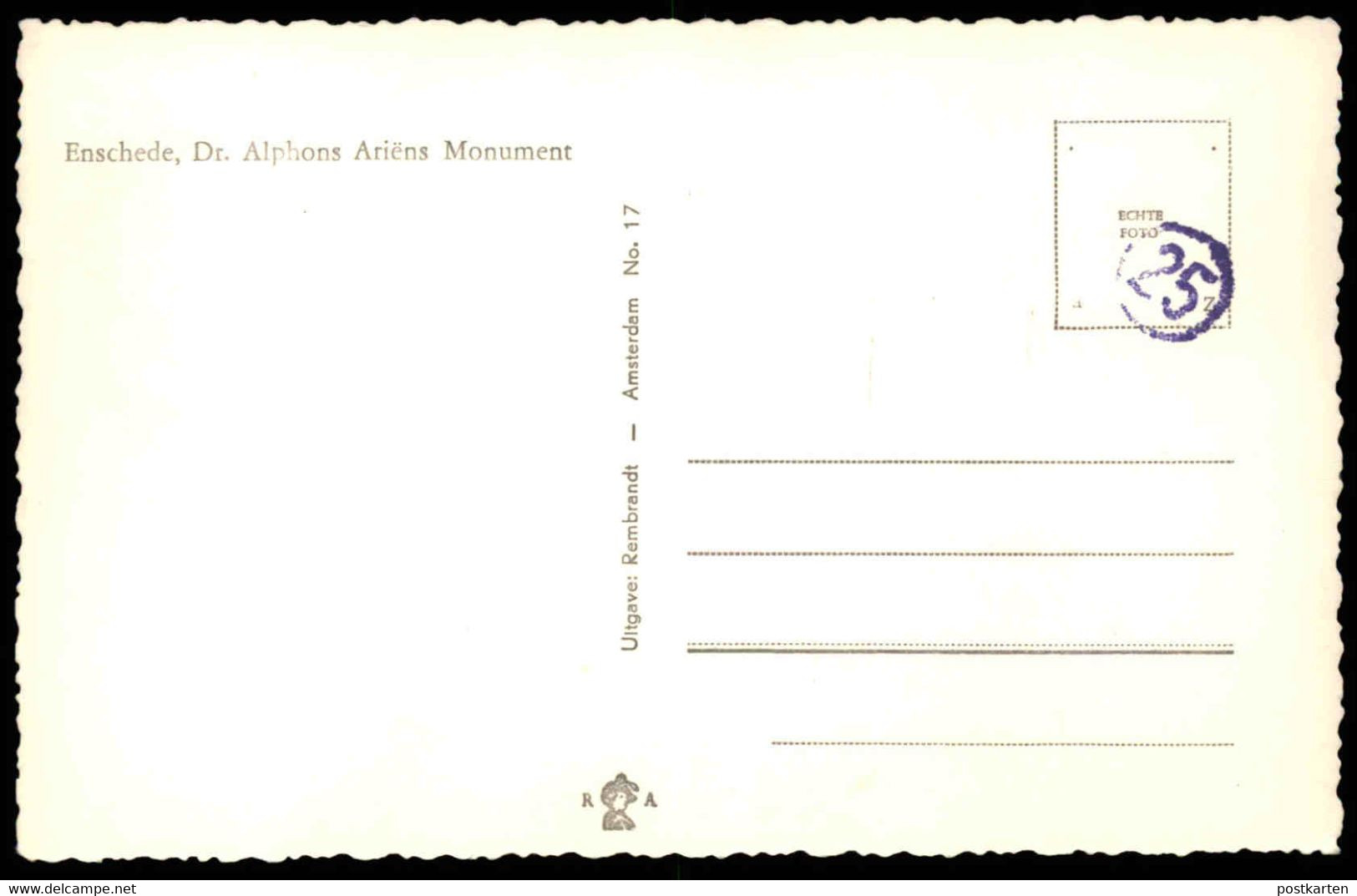 ÄLTERE POSTKARTE ENSCHEDE DR. ALPHONS ARIENS MONUMENT Nederland Netherlands Niederlande Holland Pays-Bas Cpa Postcard - Enschede