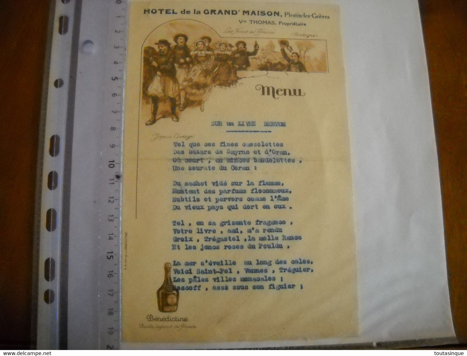 Poeme De Charles De Goffic Sur Menu Hotel De La Grand'maison Plestin-les-grèves 22 .hymne Sur La Bretagne .2 Pho - Menükarten