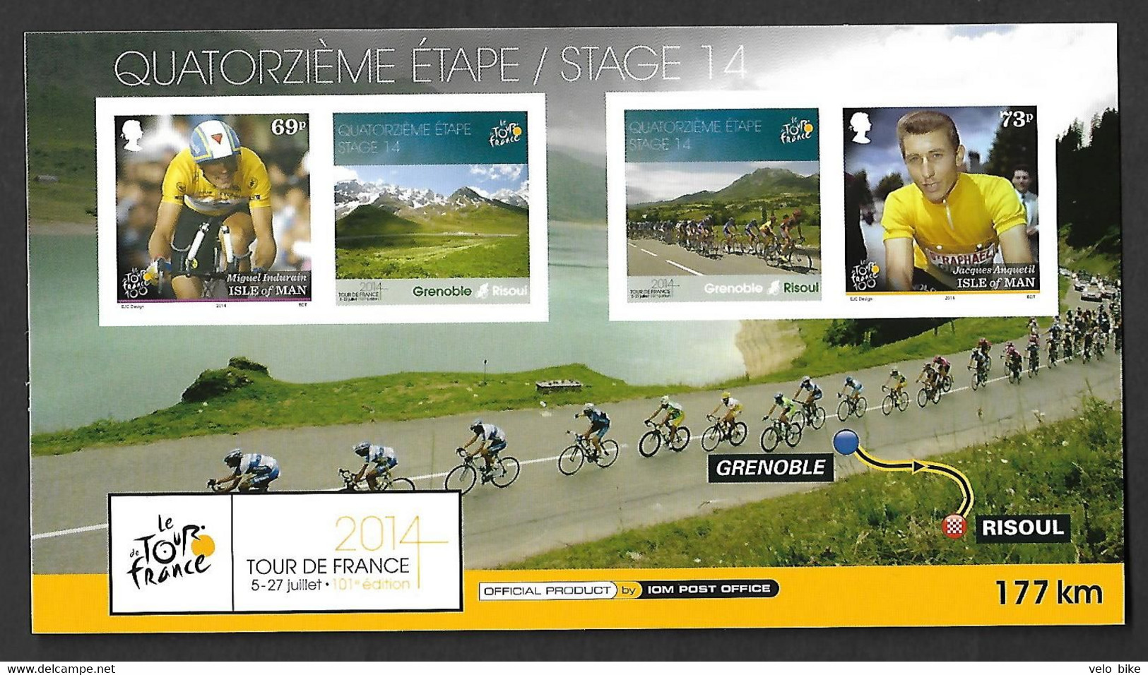 ISLE OF MAN 2014 Tour De France  Postal Stationary Mint Stage 14 Miguel Indurain  Velo Bike Cyclisme Grenoble Risoul - Man (Eiland)
