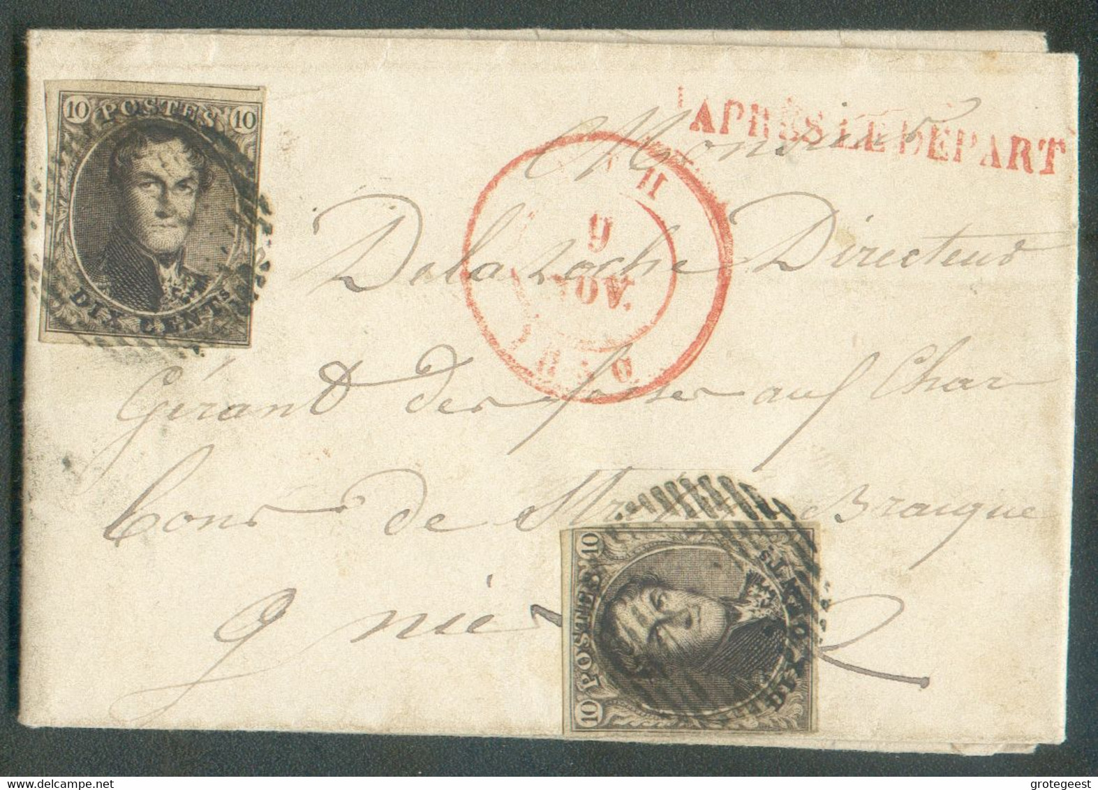 N°3(2) - Médaillons 10 Centimes Bruns, 2 Exemplaires Dt 1 TB Margé, Obl. P.7 S/Lettre Datée Du Hameau D'ARBRES via Dc De - 1849-1850 Medallones (3/5)