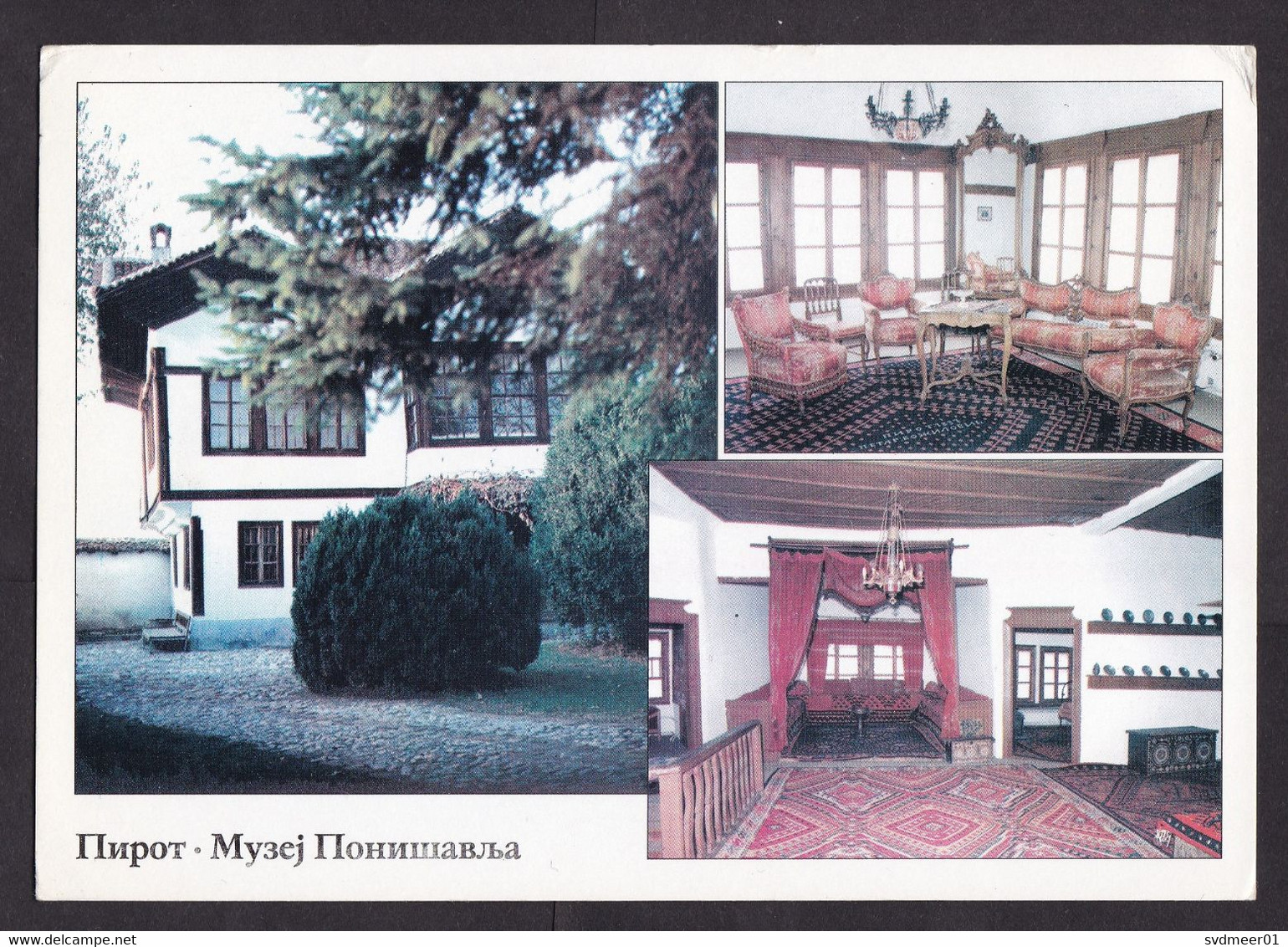 Yugoslavia: Picture Postcard To Netherlands, 2001, ATM Machine Label, Pirot, 32.40 Rate, Small Air Label (minor Damage) - Covers & Documents