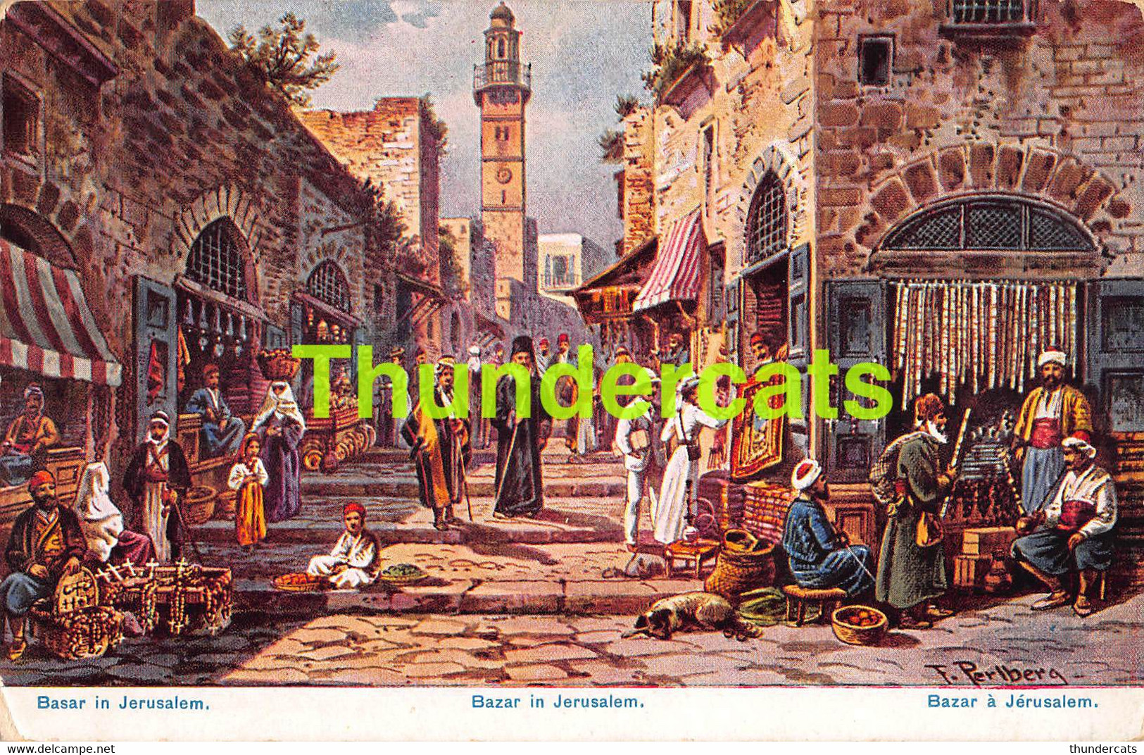 CPA ILLUSTRATEUR PERLBERG ARTIST SIGNED JERUSALEM BAZAR BASAR - Israel