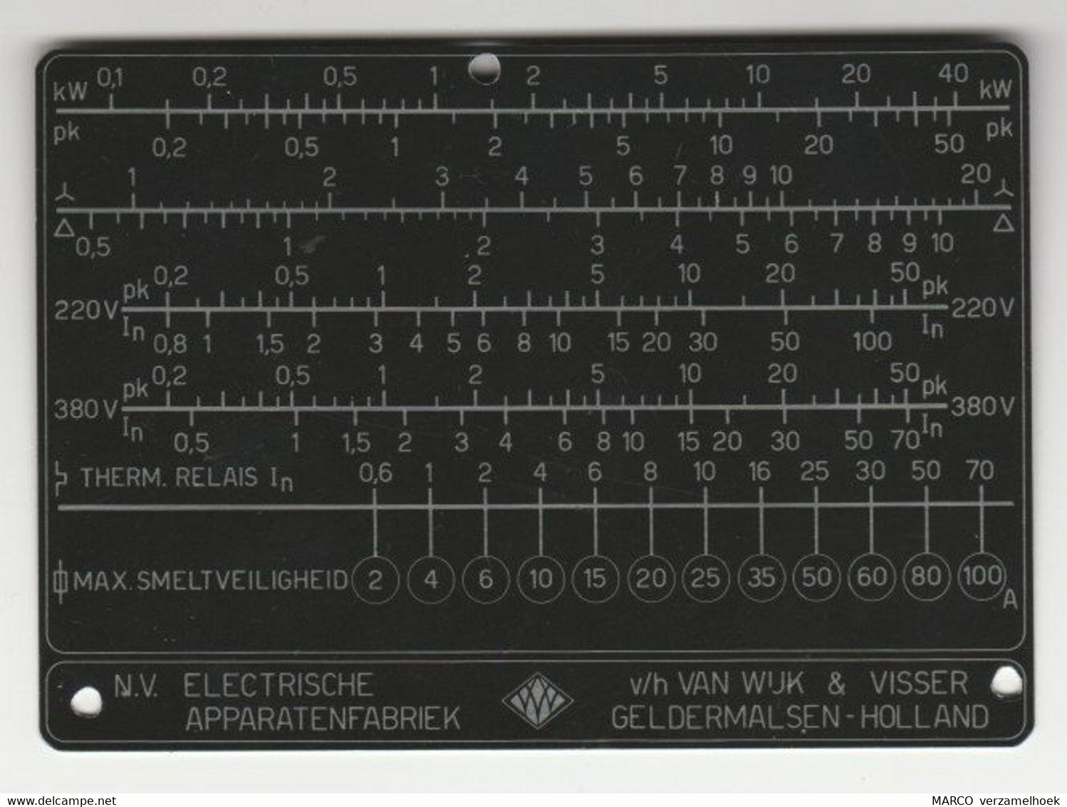 Electrische Apparatenfabriek Van Wijk & Visser Geldermalsen Holland (NL) - Composants