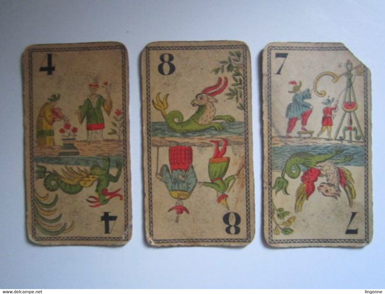 3 Cartes Tarot Chinois Grimaud Dans Les Années 1920 En Chromolithographie Dimension : 5,5 X 10,5 Cm - Tarots