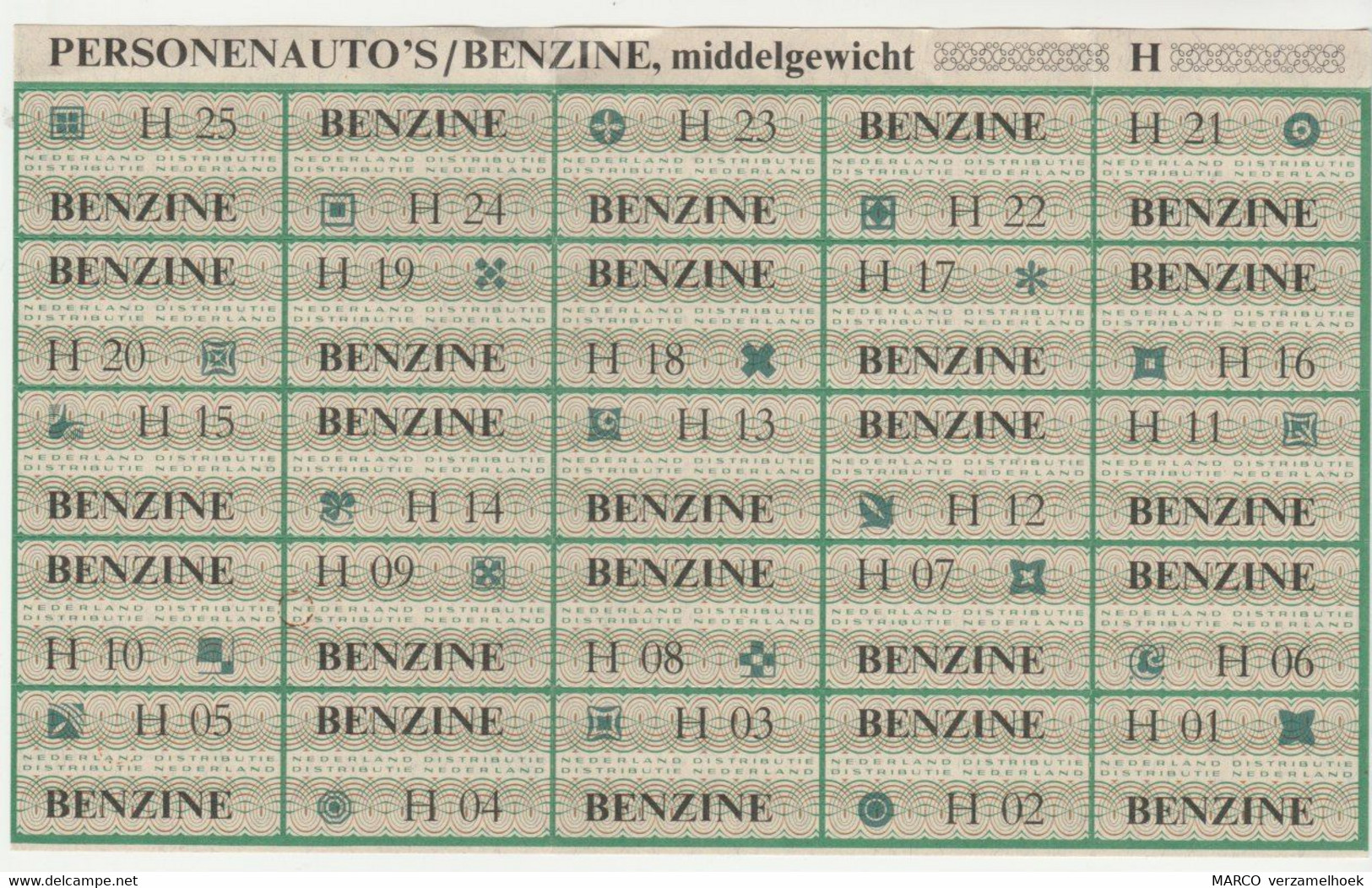 Nederland Distributie Benzine-bonnen H Oliecrisis 1973-1974 (NL) - Gebührenstempel, Impoststempel