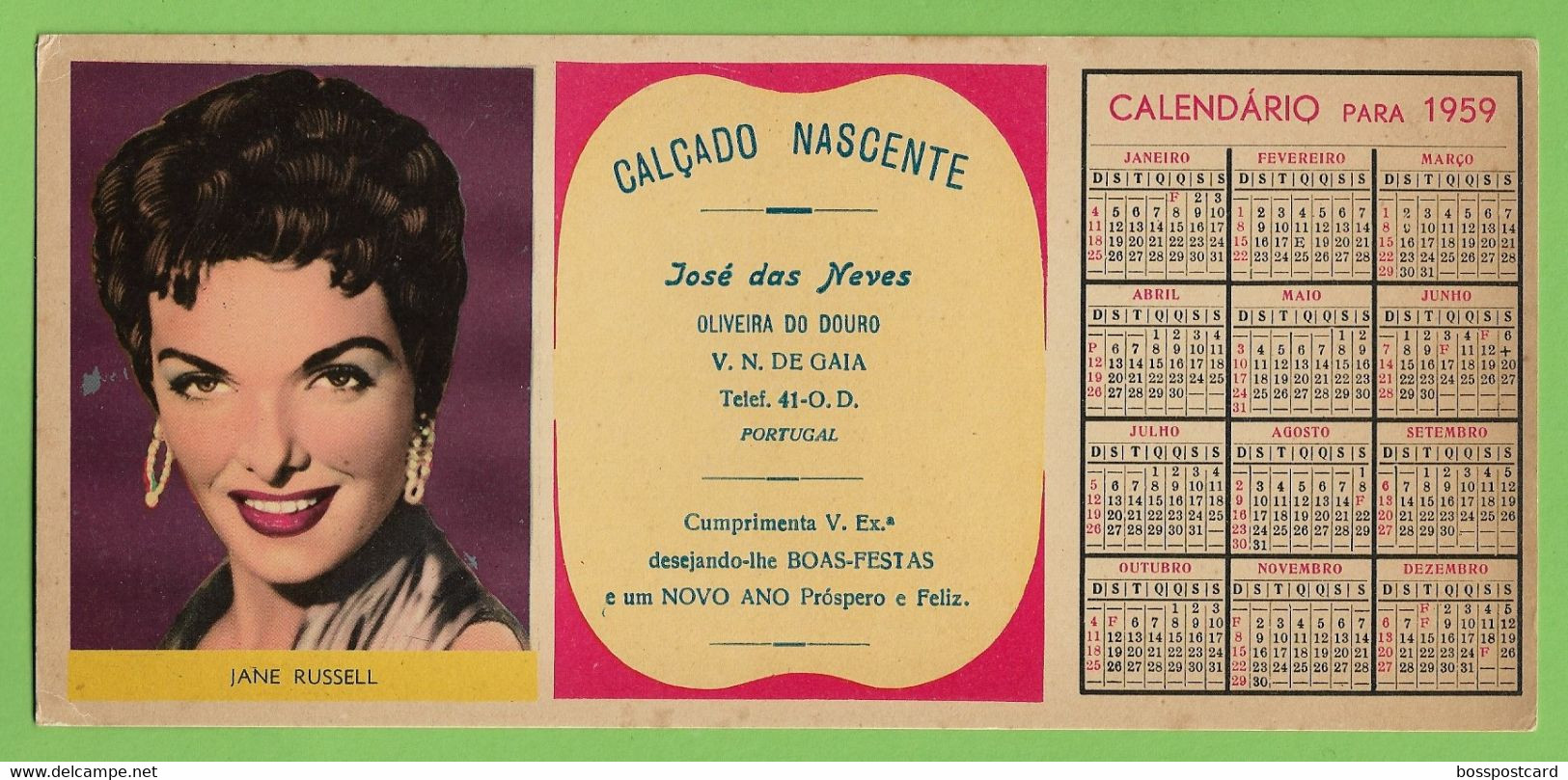 Gaia Mata-Borrão Calçado Nascente Calendário Jane Russell Blotter Buvard Calendar Actress Cinema United States Portugal - Cine & Teatro