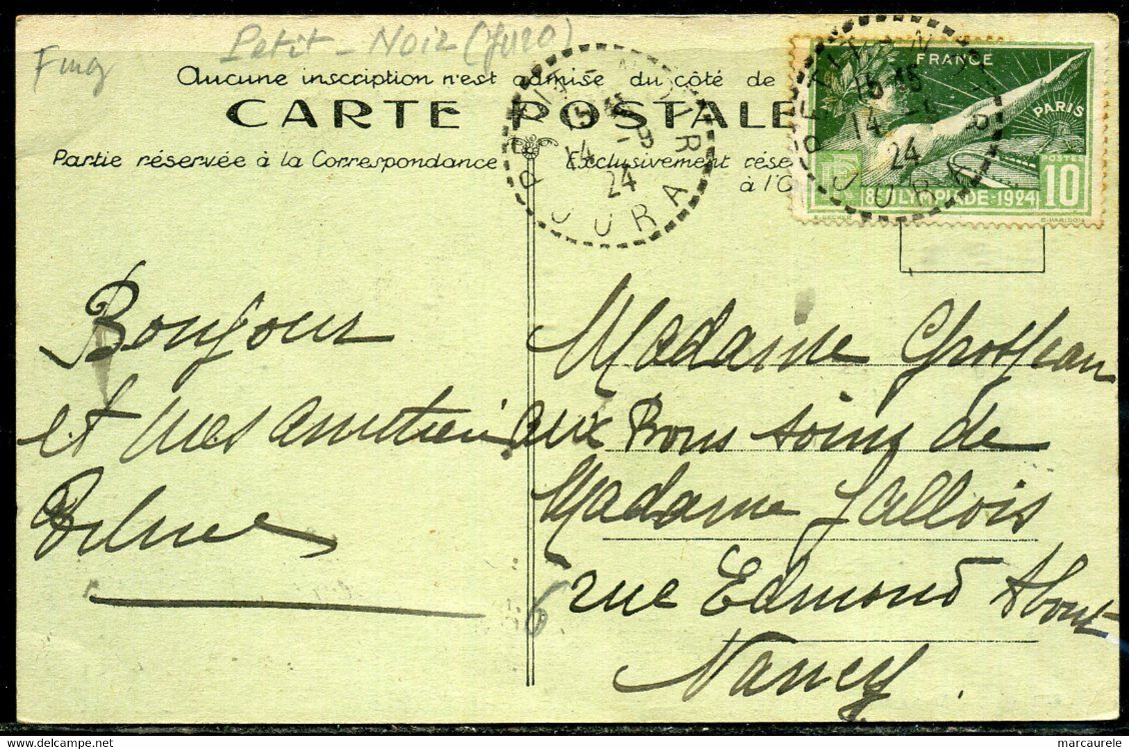 France  Oblitération Cachet Perlé  Petit Noir (39)    1924 - Manual Postmarks