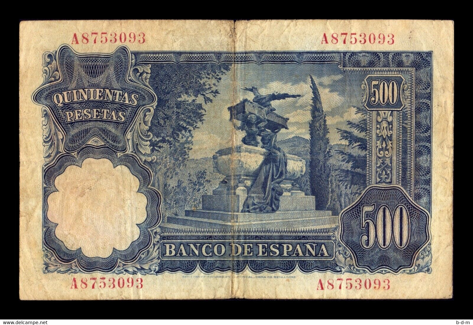 España Spain 500 Pesetas Mariano Benlliure 1951 Pick 142 Serie A BC F - 500 Pesetas