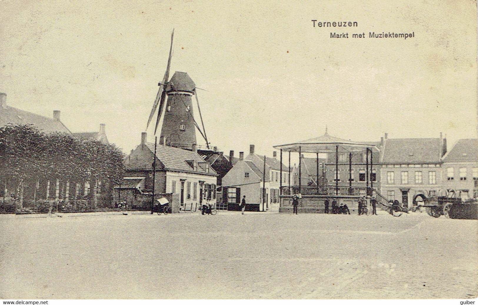 Terneuzen Markt Met Muziektempel Kiosk  Molen (verso Censure Militaire 1909) - Terneuzen