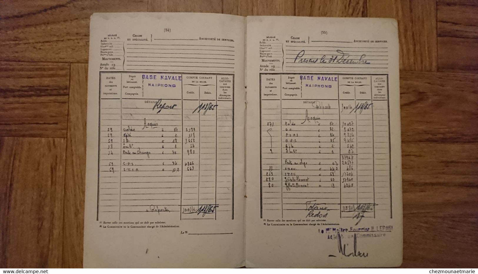 INDOCHINE LIVRET PAIEMENTS D UN QUARTIER MAITRE TIMONIER 1949 1954 BL RICHELIEU SAIGON TONKIN HAIPHONG TOULON CHERBOURG - Documenti