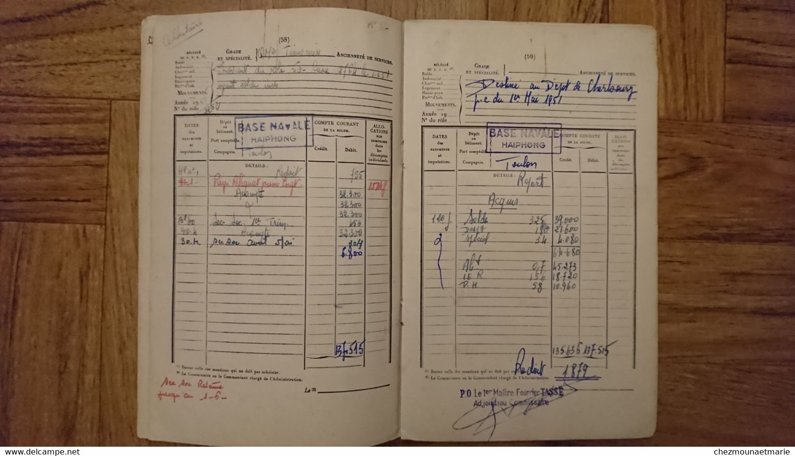 INDOCHINE LIVRET PAIEMENTS D UN QUARTIER MAITRE TIMONIER 1949 1954 BL RICHELIEU SAIGON TONKIN HAIPHONG TOULON CHERBOURG