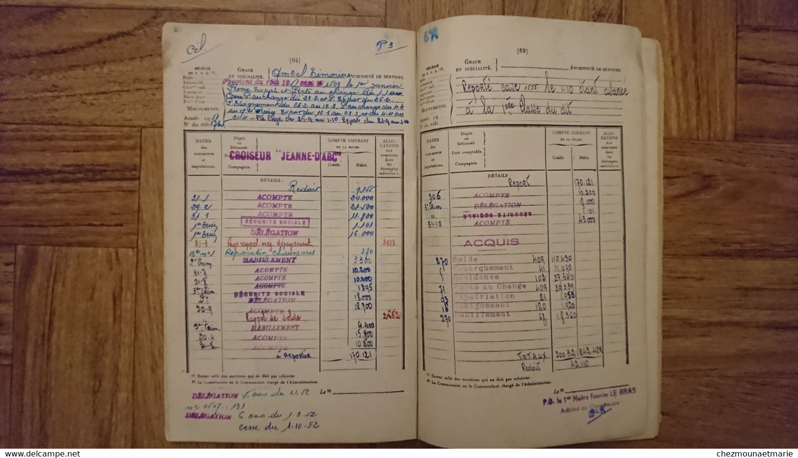 INDOCHINE LIVRET PAIEMENTS D UN QUARTIER MAITRE TIMONIER 1949 1954 BL RICHELIEU SAIGON TONKIN HAIPHONG TOULON CHERBOURG