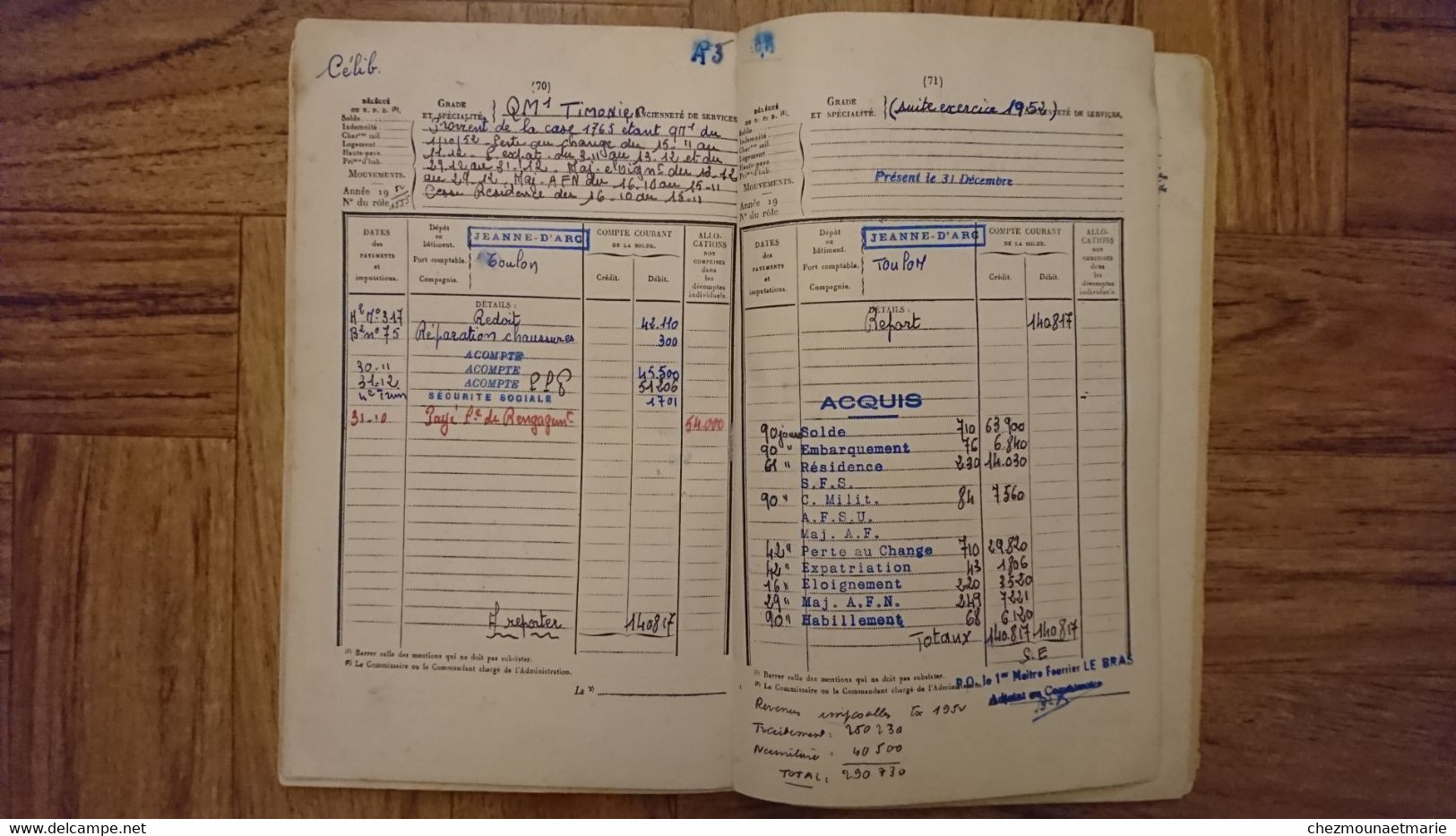 INDOCHINE LIVRET PAIEMENTS D UN QUARTIER MAITRE TIMONIER 1949 1954 BL RICHELIEU SAIGON TONKIN HAIPHONG TOULON CHERBOURG