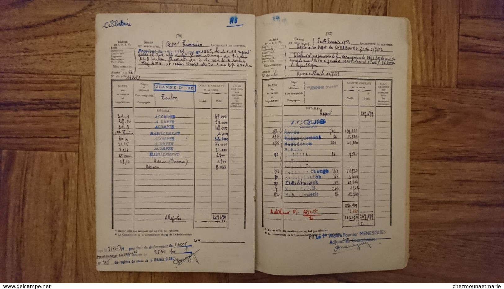 INDOCHINE LIVRET PAIEMENTS D UN QUARTIER MAITRE TIMONIER 1949 1954 BL RICHELIEU SAIGON TONKIN HAIPHONG TOULON CHERBOURG