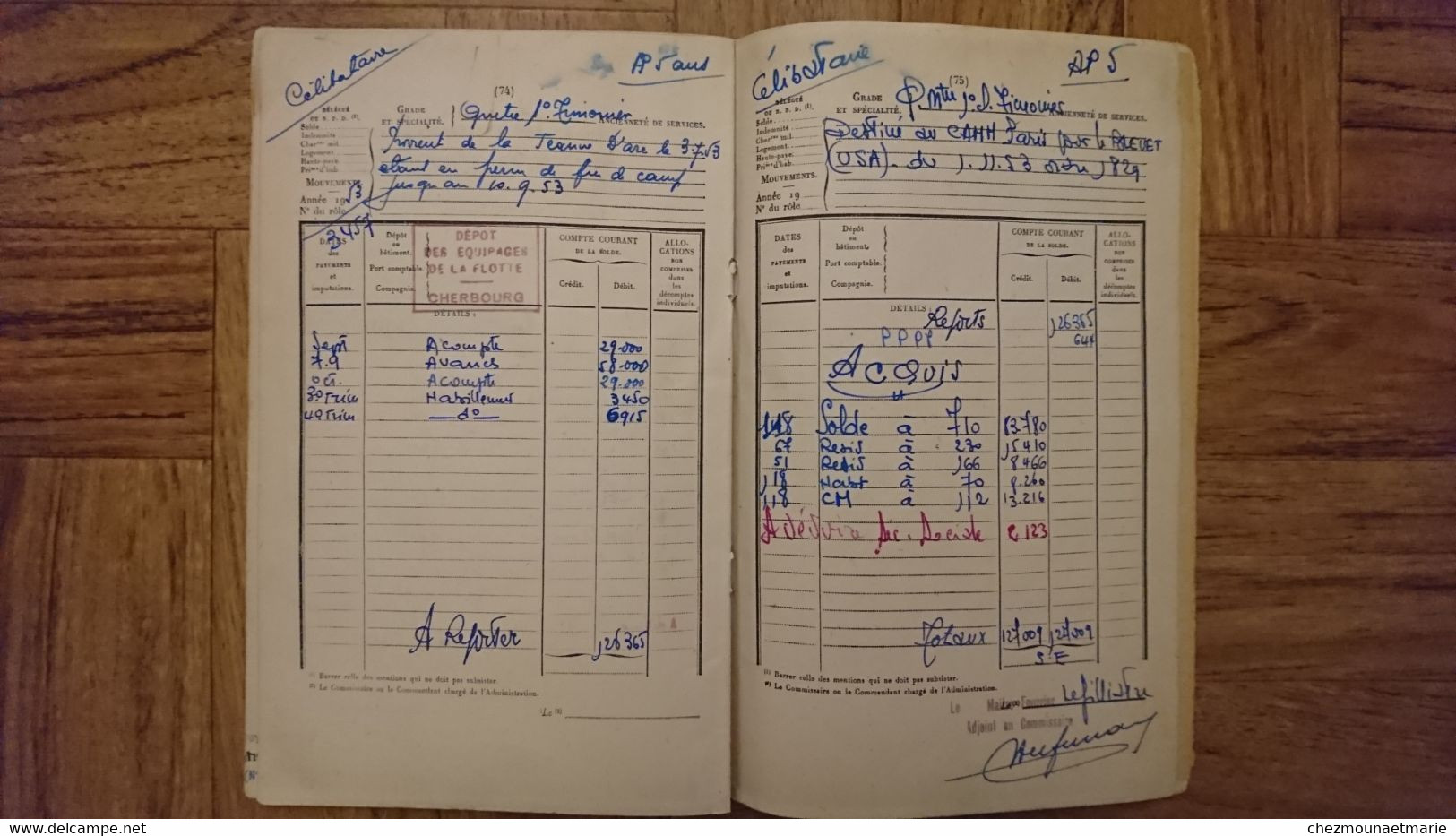 INDOCHINE LIVRET PAIEMENTS D UN QUARTIER MAITRE TIMONIER 1949 1954 BL RICHELIEU SAIGON TONKIN HAIPHONG TOULON CHERBOURG