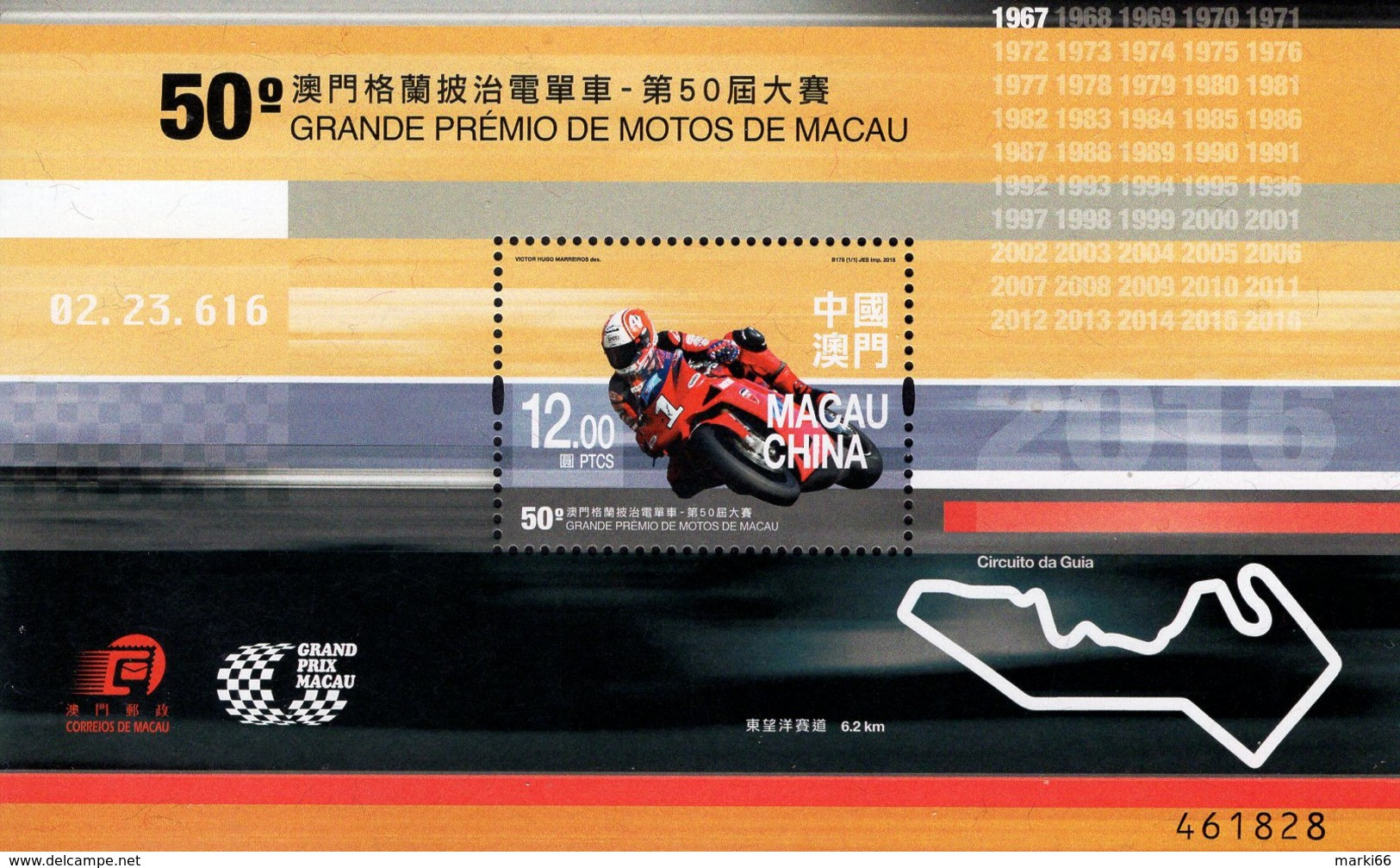 Macao - 2016 - 50th Macao Motorcycle Grand Prix - Mint Souvenir Sheet - Neufs