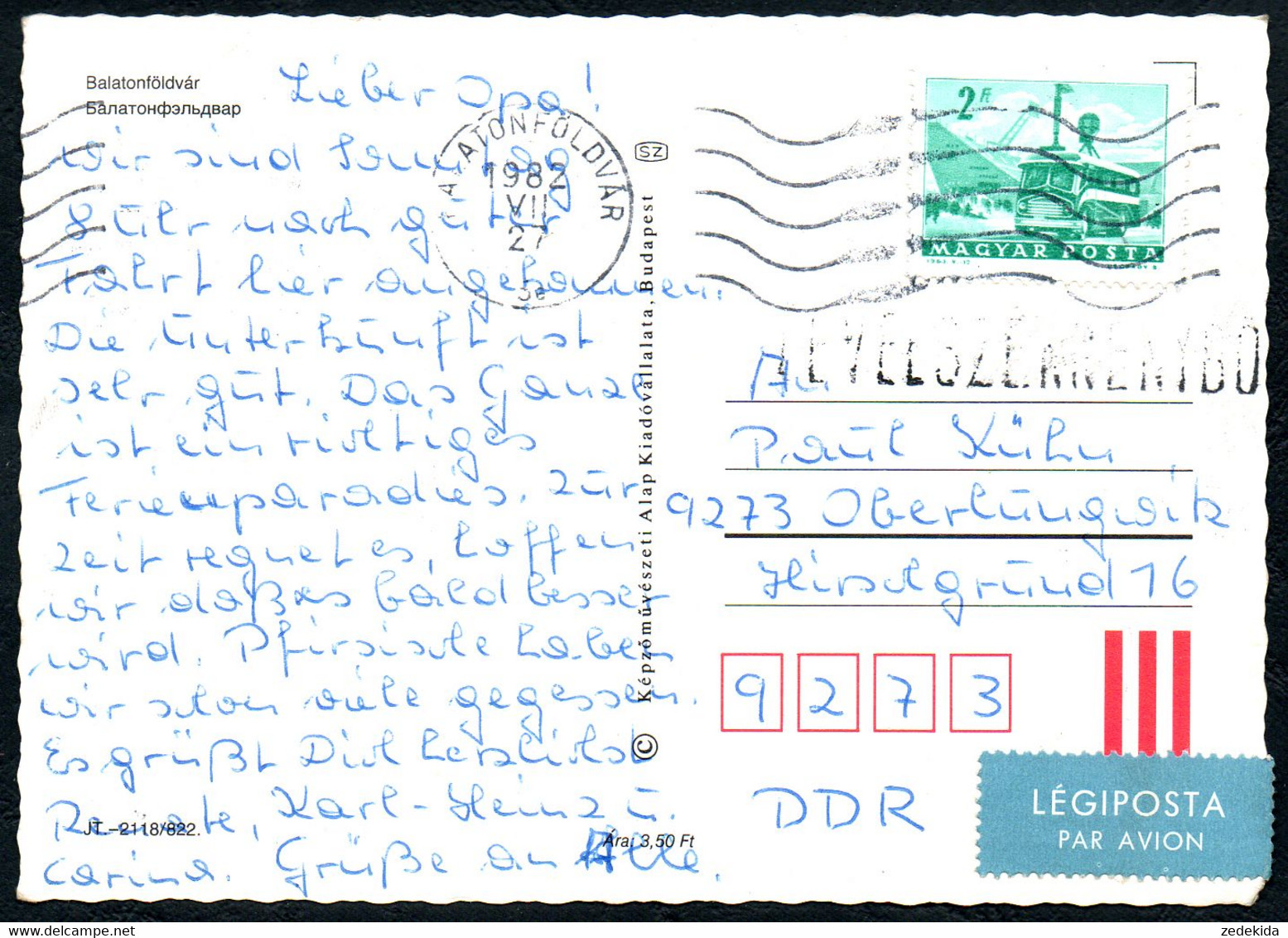 E2876 - Luftpost Air Mail Par Avion Balatonföldvar Nach Oberlungwitz - Lettres & Documents