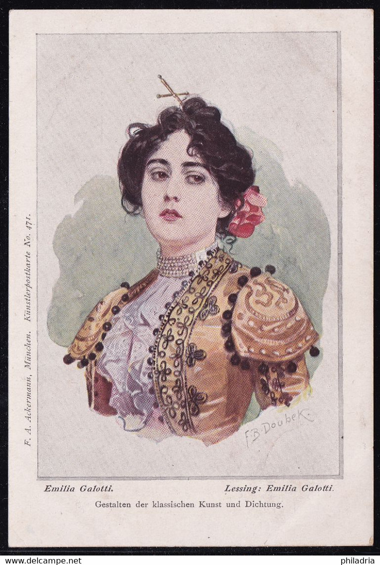 F. Doubek, 1899, Frauen, Women, Emilia Galotti (Emilia Galotti, Lessing), Unused, Corner Traces From Album - Doubek, F.