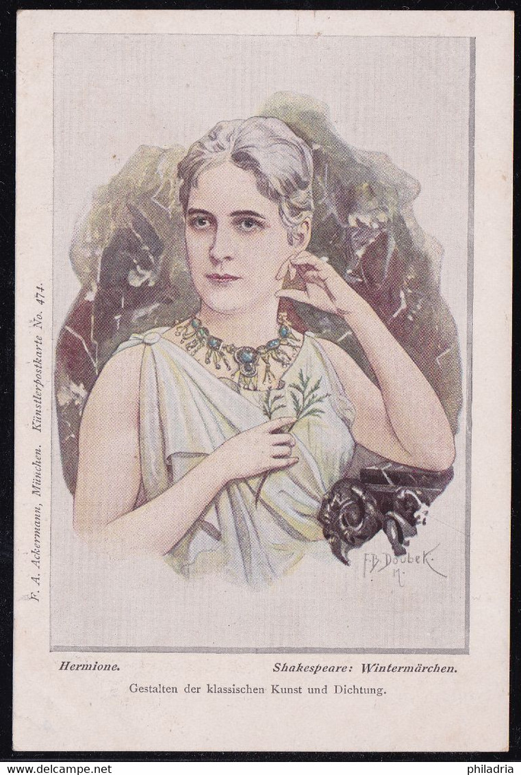F. Doubek, 1899, Frauen, Women, Hermione (The Winter's Tale, Shakespeare), Unused, Corner Traces From Album - Doubek, F.