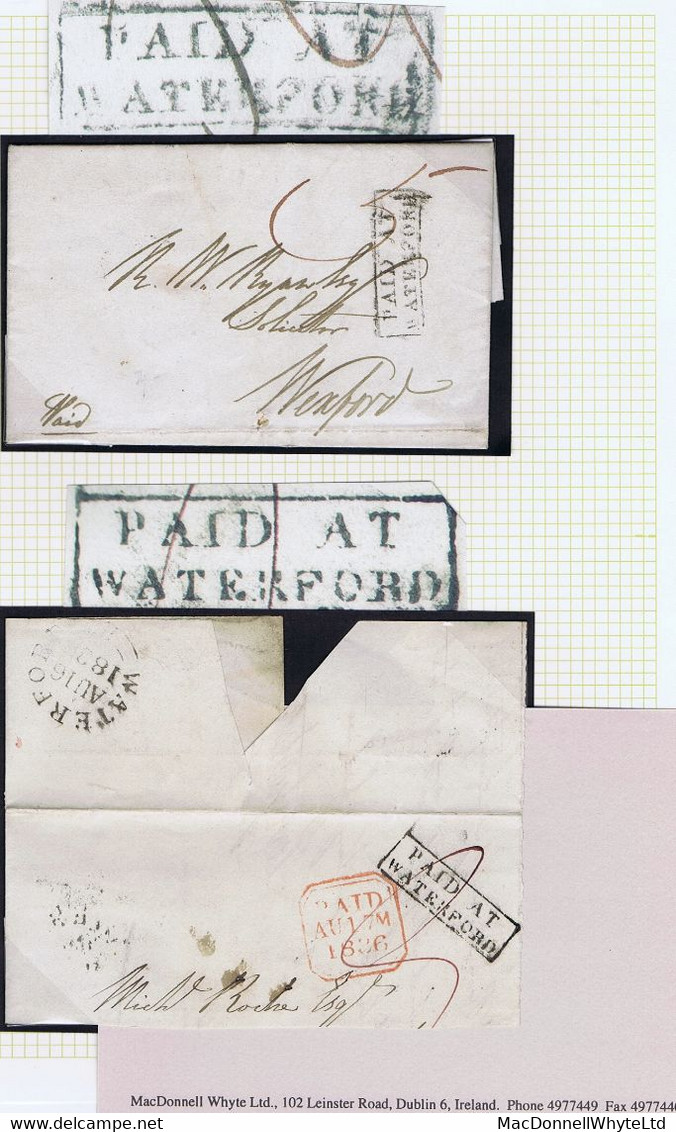 Ireland Waterford 1838 Framed 2-line PAID AT WATERFORD In Black Letter To Wexford, Plus 1836 Part Cover To Dublin - Andere & Zonder Classificatie