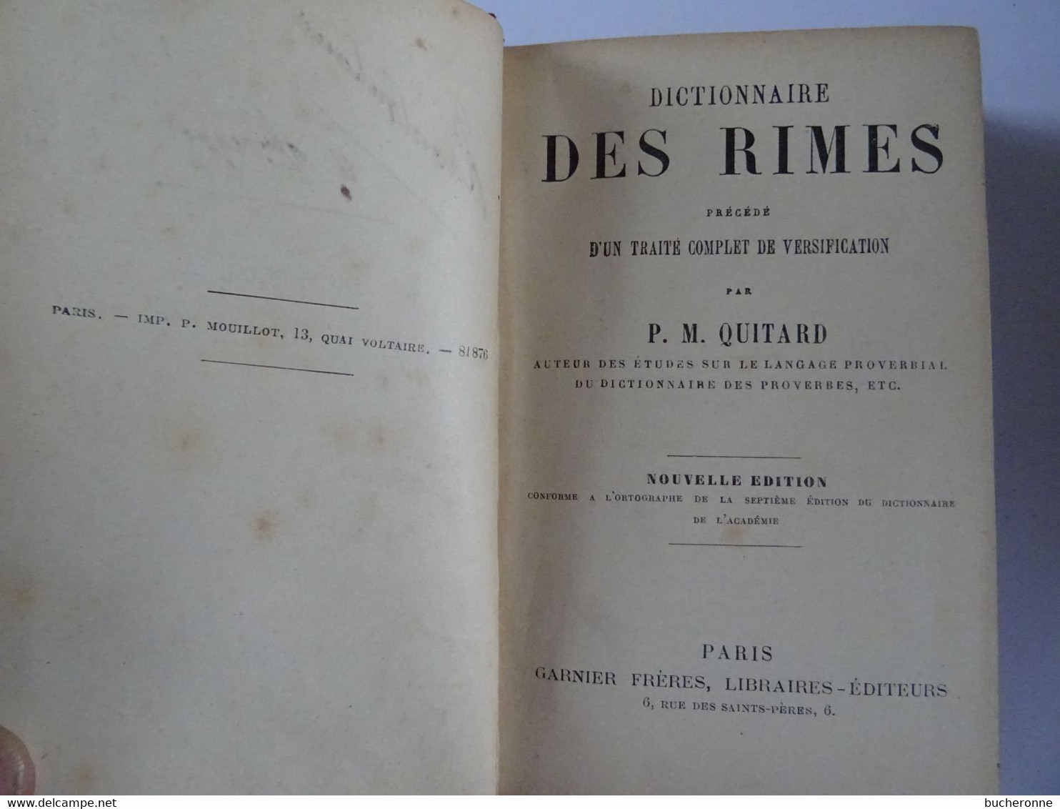 LIVRE ANCIEN PM QUITARD DICTIONNAIRE DES RIMES 14 X 9,5 CM Non Daté Quelques Notes Aux Crayon BE 500 Pages - 1901-1940