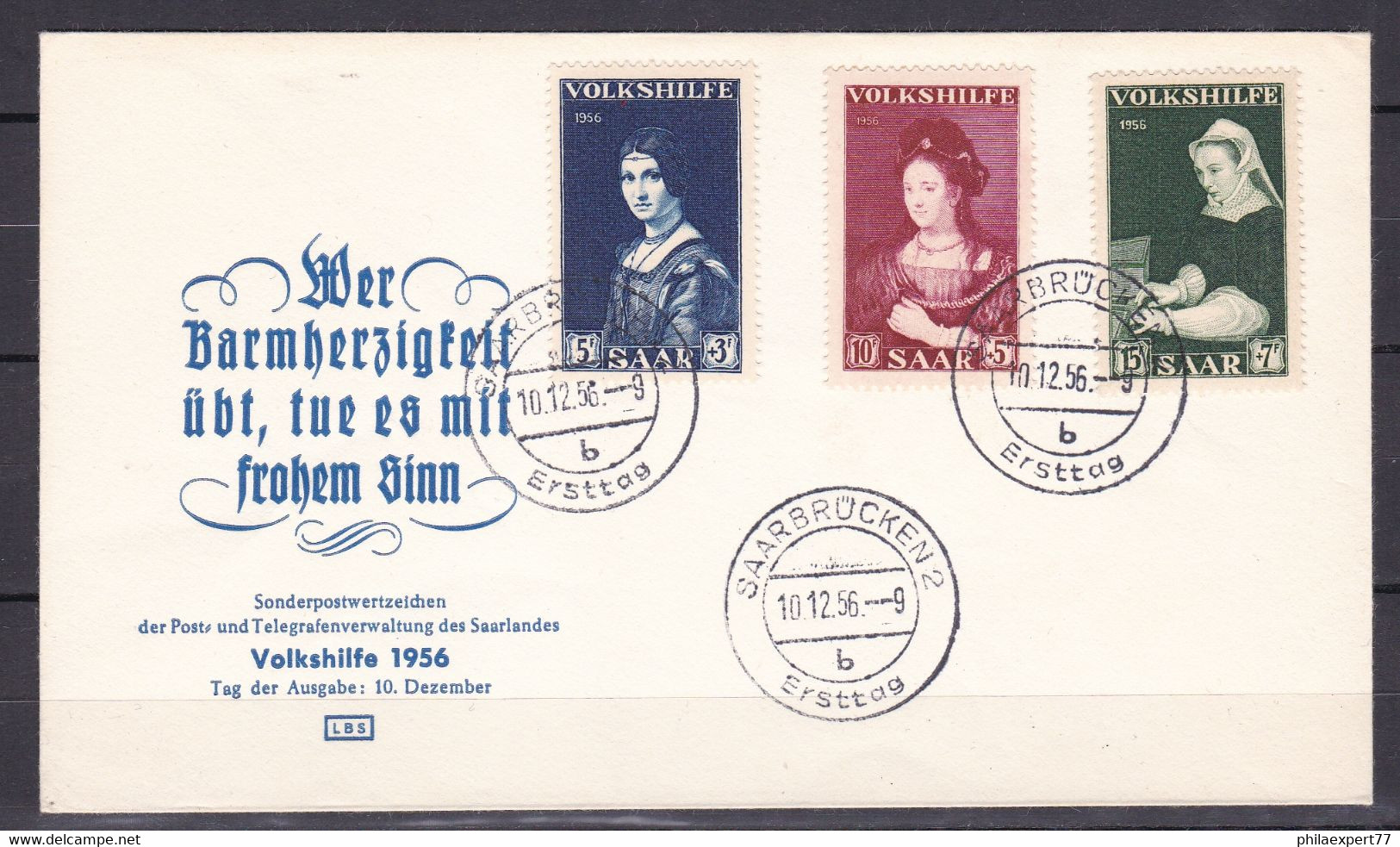 Saarland - 1956 - Michel Nr. 376/378 - Ersttagsbrief - FDC