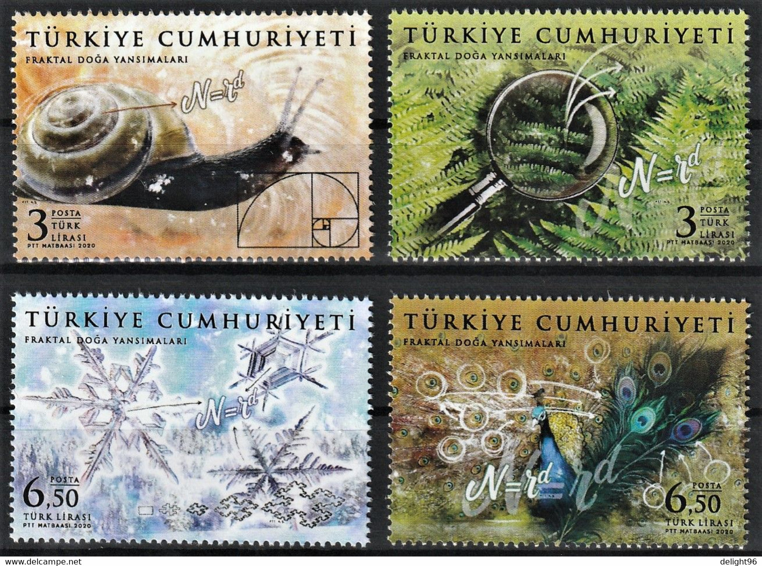 2020 Turkey Fractals In Nature: Snail, Ferns, Snow Flakes, Peacock Set (** / MNH / UMM) - Paons