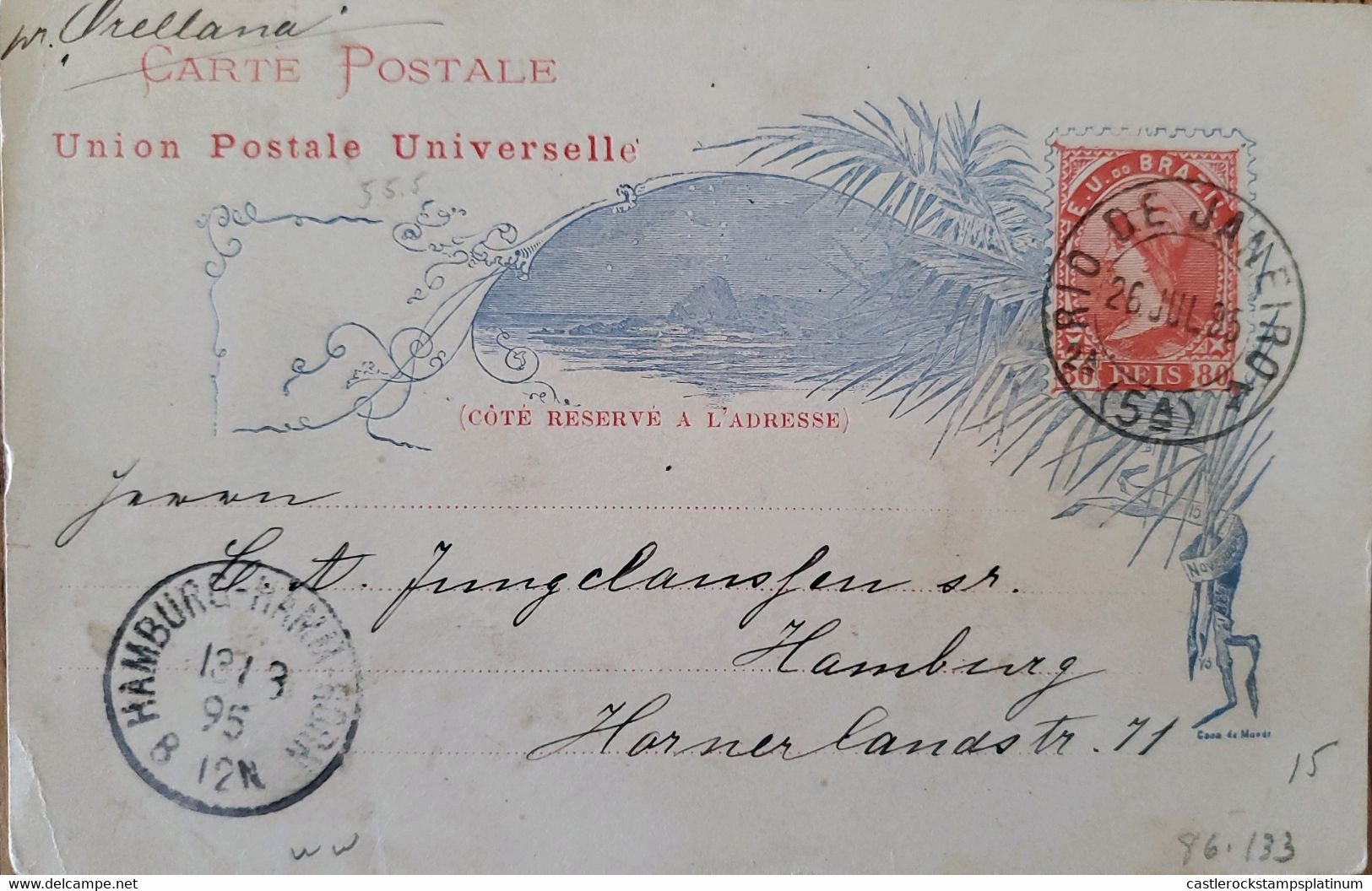 A) 1895, BRAZIL, POSTAL STATIONARY, FROM TO RIO DE JANEIRO TO HAMBURG – GERMANY, LIBERTY STAMP - Lettres & Documents