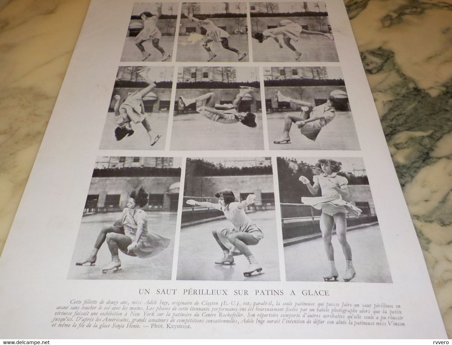 SAUT PERILLEUX SUR PATIN A GLACE DE MISS ADELE INGE 1939 - Patinaje Artístico