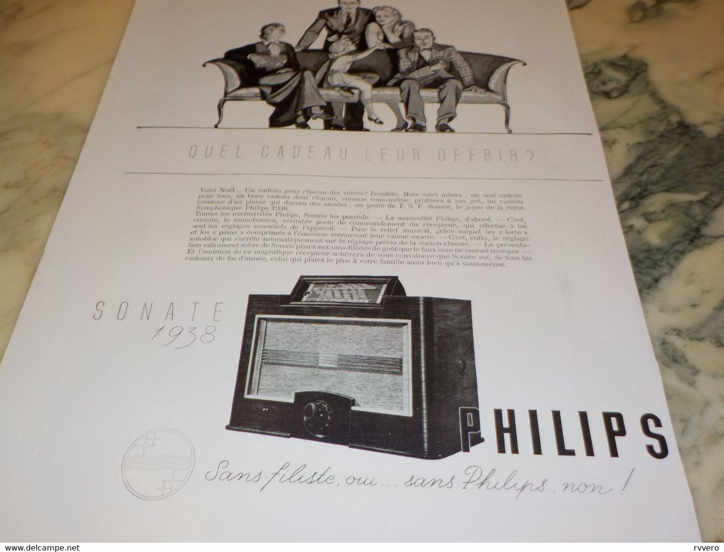 ANCIENNE PUBLICITE TSF SONATE PHILIPS  1937 - Andere & Zonder Classificatie