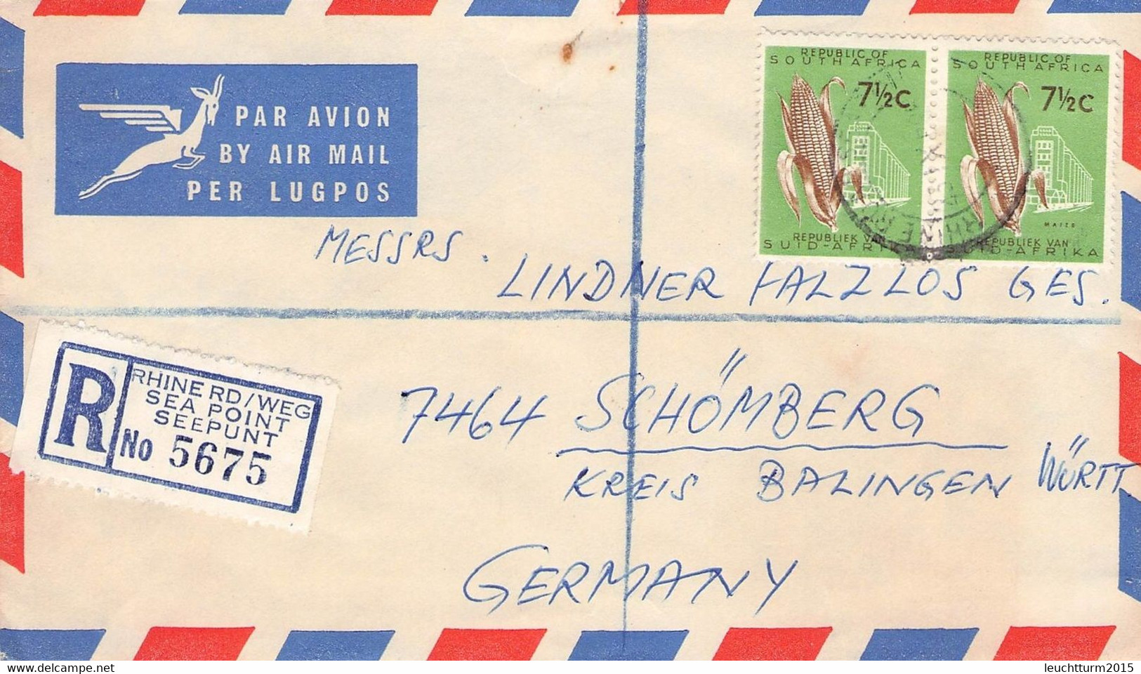 SOUTH AFRICA - AIR MAIL/RECO 1965 SEA POINT - SCHÖMBERG/GERMANY 1965I /ak1017 - Briefe U. Dokumente