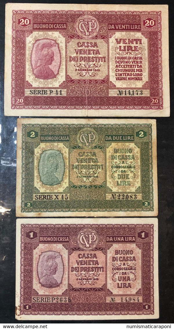 Cassa Veneta Dei Prestiti 1 Lira + 2 Lire + 20 Lire 1918 LOTTO 3087 - Non Classificati