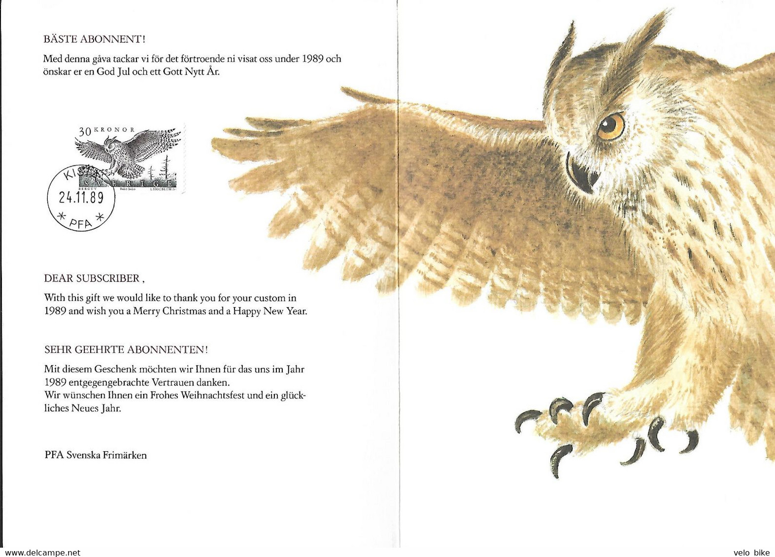 Sweden 1989 Folder Eagle Owl - Altri & Non Classificati