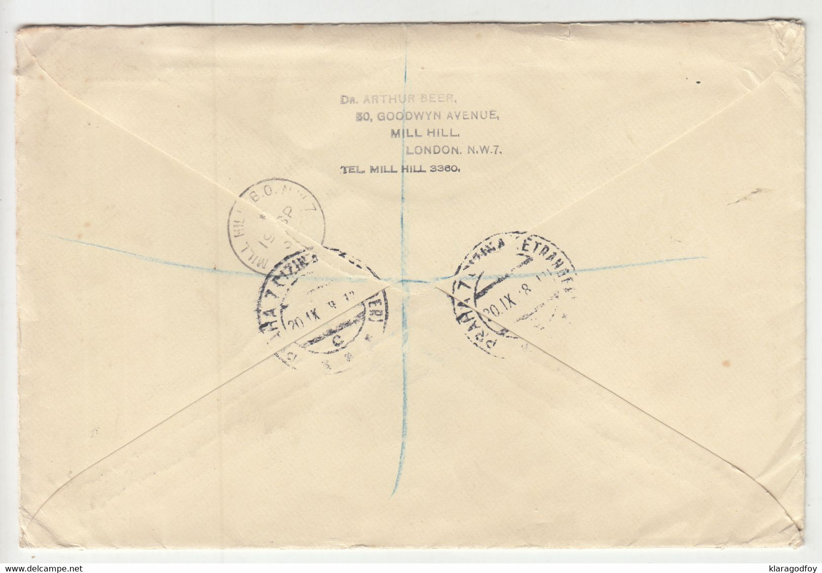 Censored (in Czechoslovakia) Letter Cover Registered Express Posted 1938 Mill Hill To Reichenberg (Liberec) B201020 - Covers & Documents
