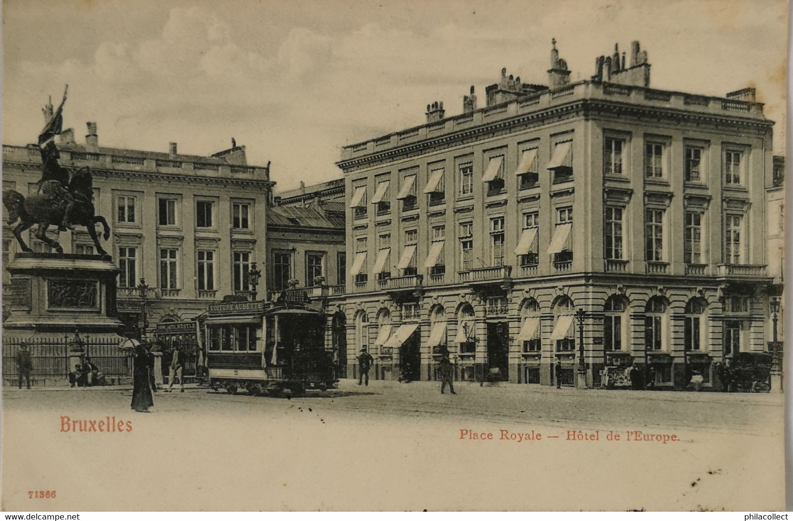 Bruxelles // Place Royale - Hotel De L' Europe (Belle Tram) 190? - Cafés, Hoteles, Restaurantes
