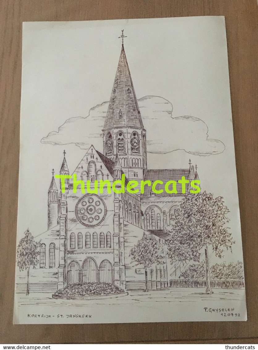 ORIGINELE GROTE TEKENING DOOR PAUL GHYSELEN GHIJSELEN 1992  KORTRIJK ST JANSKERK - Dessins