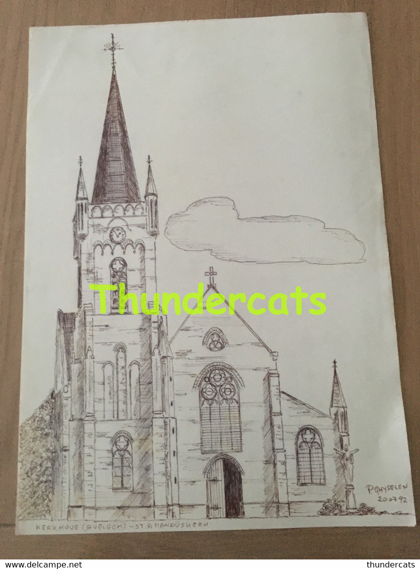 ORIGINELE GROTE TEKENING DOOR PAUL GHYSELEN GHIJSELEN 1992  KERKHOVE AVELGEM ST AMANDUSKERK - Dessins