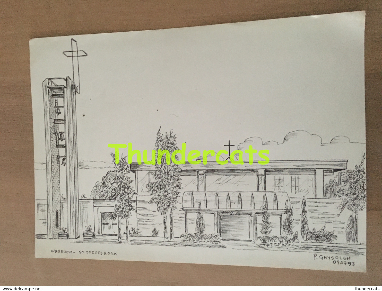 ORIGINELE GROTE TEKENING DOOR PAUL GHYSELEN GHIJSELEN 1993  WAREGEM ST JOZEFSKERK - Disegni