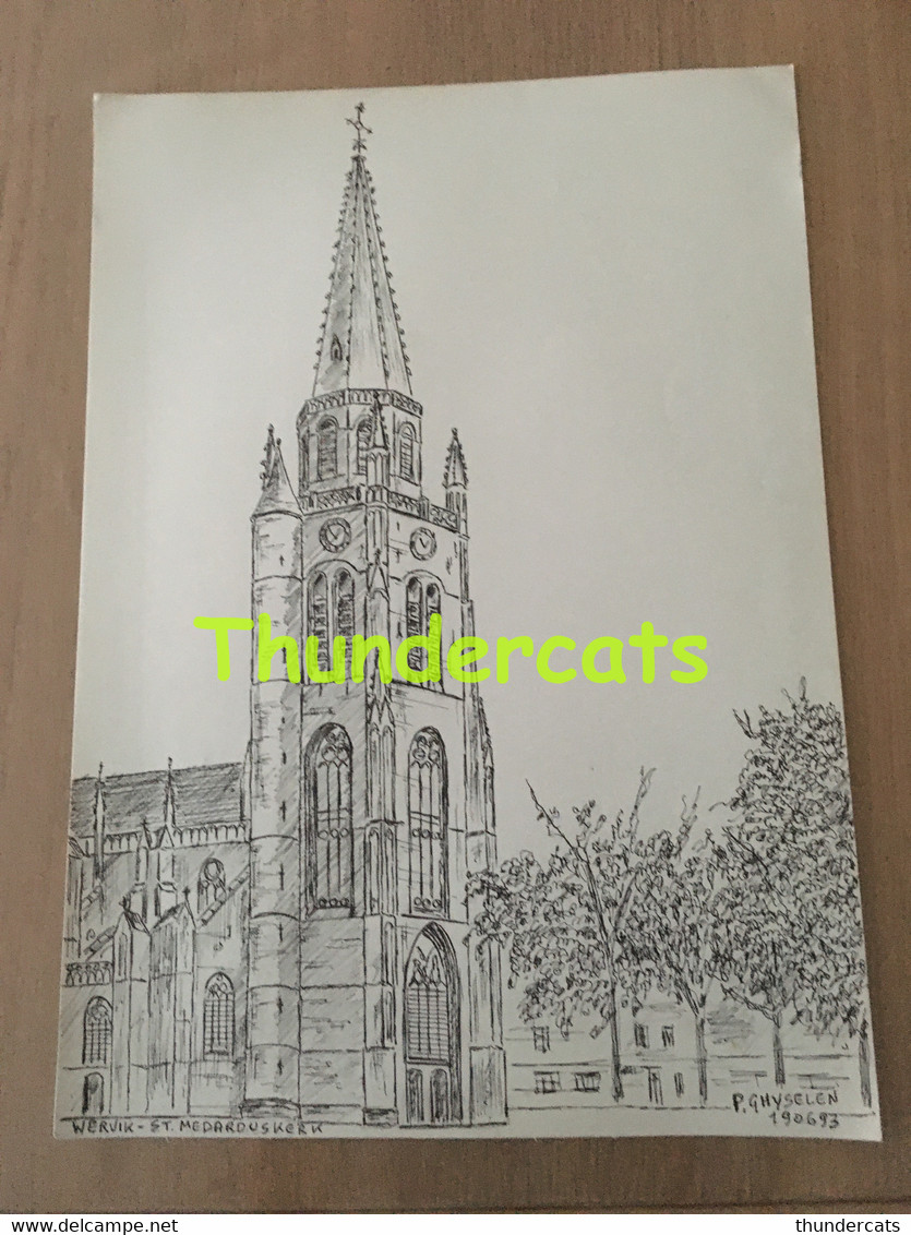 ORIGINELE GROTE TEKENING DOOR PAUL GHYSELEN GHIJSELEN 1993 WERVIK ST MEDARDUSKERK - Dessins