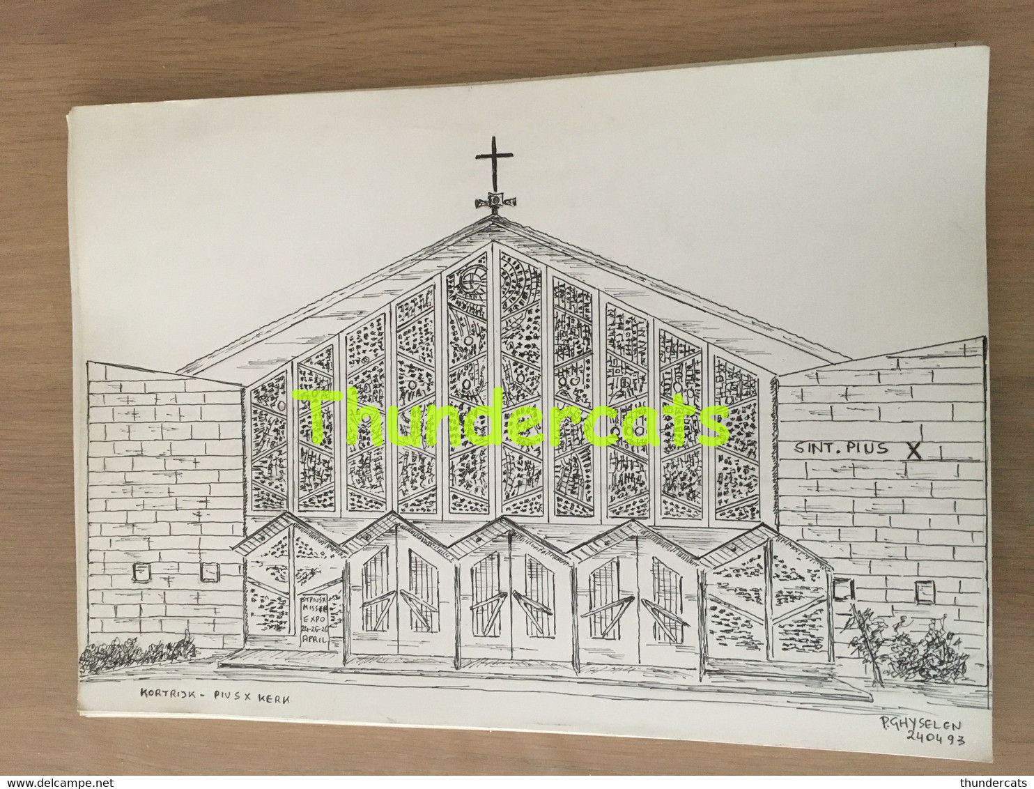 ORIGINELE GROTE TEKENING DOOR PAUL GHYSELEN GHIJSELEN 1993 KORTRIJK PIUS X KERK - Dessins