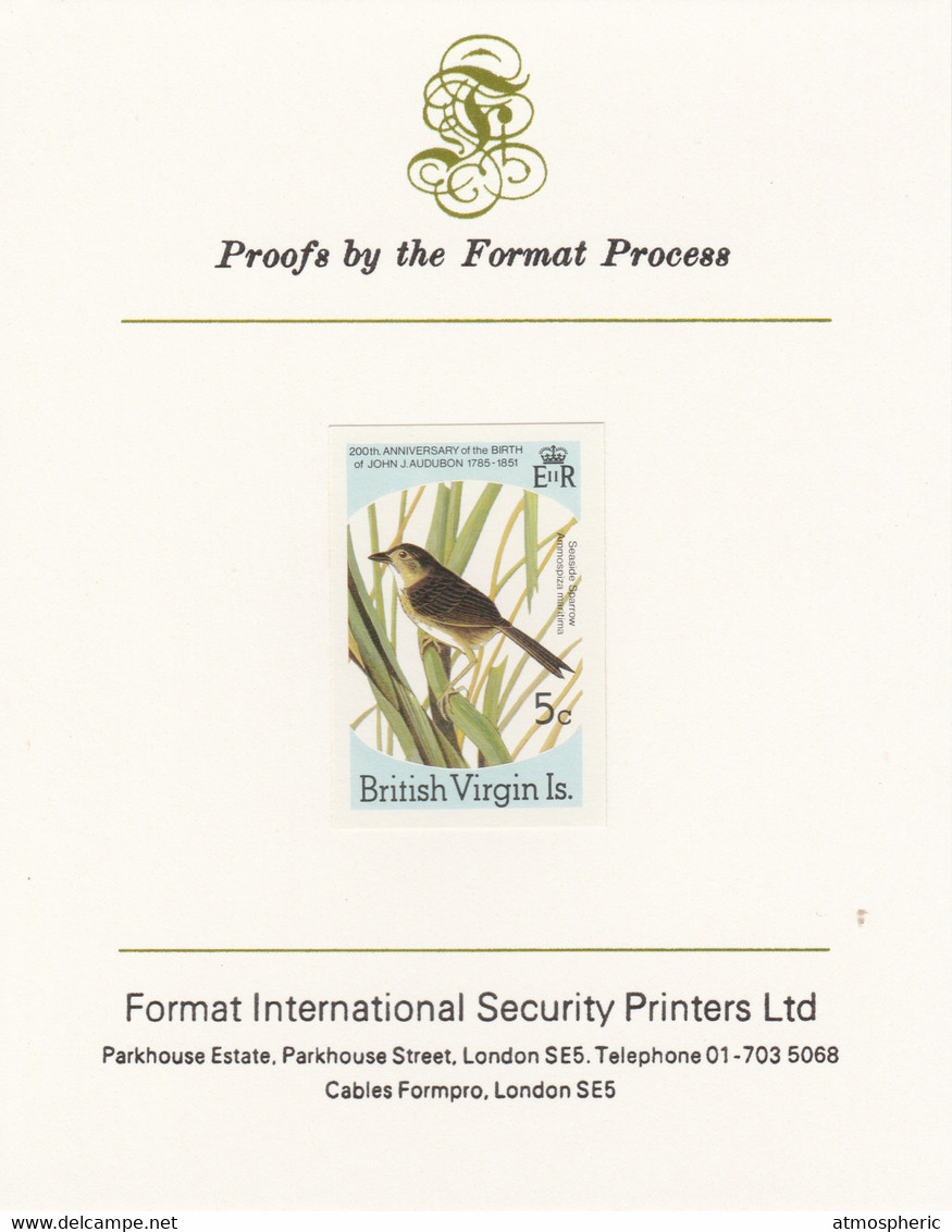 British Virgin Islands 1985 John Audubon Birds 5c Seaside Sparrow Imperf Proof, As SG 588 - British Virgin Islands