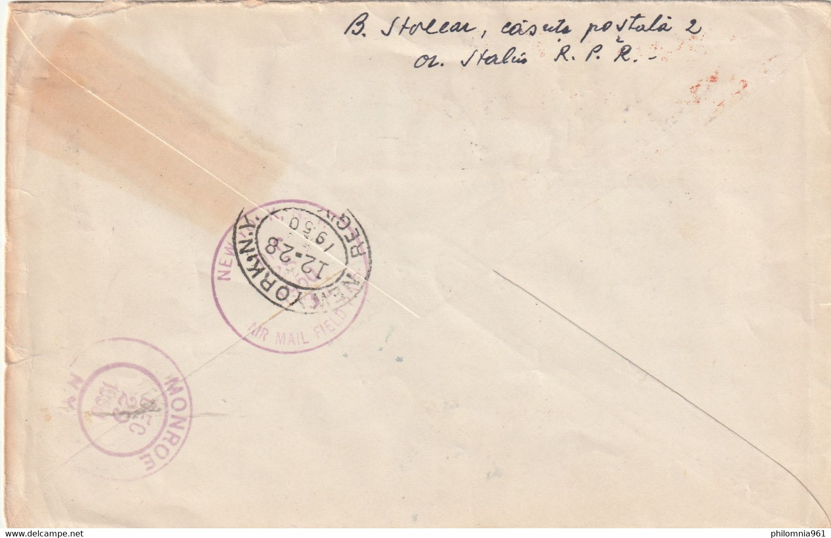 Romania ORASUL STALIN REGISTERED AIRMAIL COVER TO Monroe NY USA 1950 - Covers & Documents