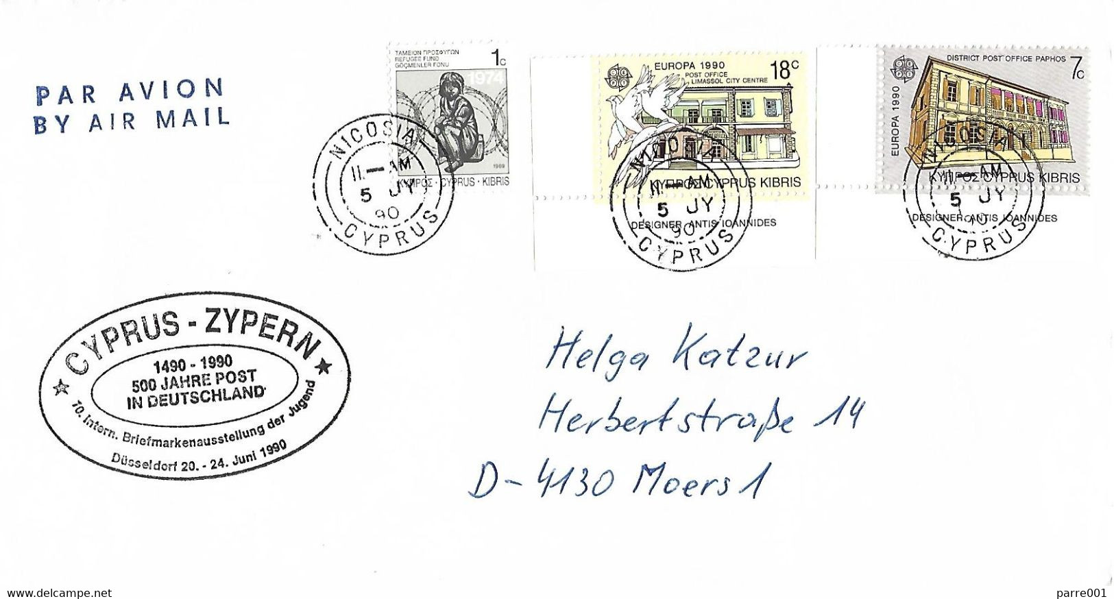 Cyprus 1990 Nicosia Post Office Buildings EUROPA CEPT 500 Years Postal Service Handstamp Cover - 1990