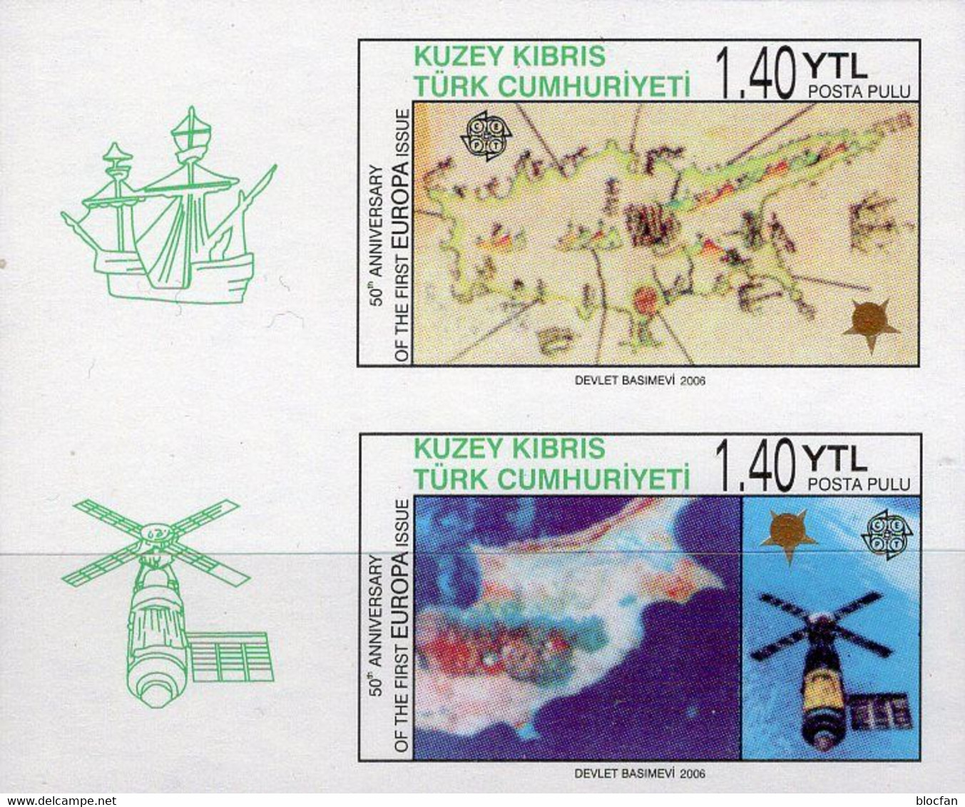 Map EUROPA 2006 Türkei-Cyprus 630/1 Aus Bl.24B ** 7€ Philatelic Bloque Se-tenant Hoja 50 Years CEPT Sheet Bf ZYPRUS - Autres & Non Classés