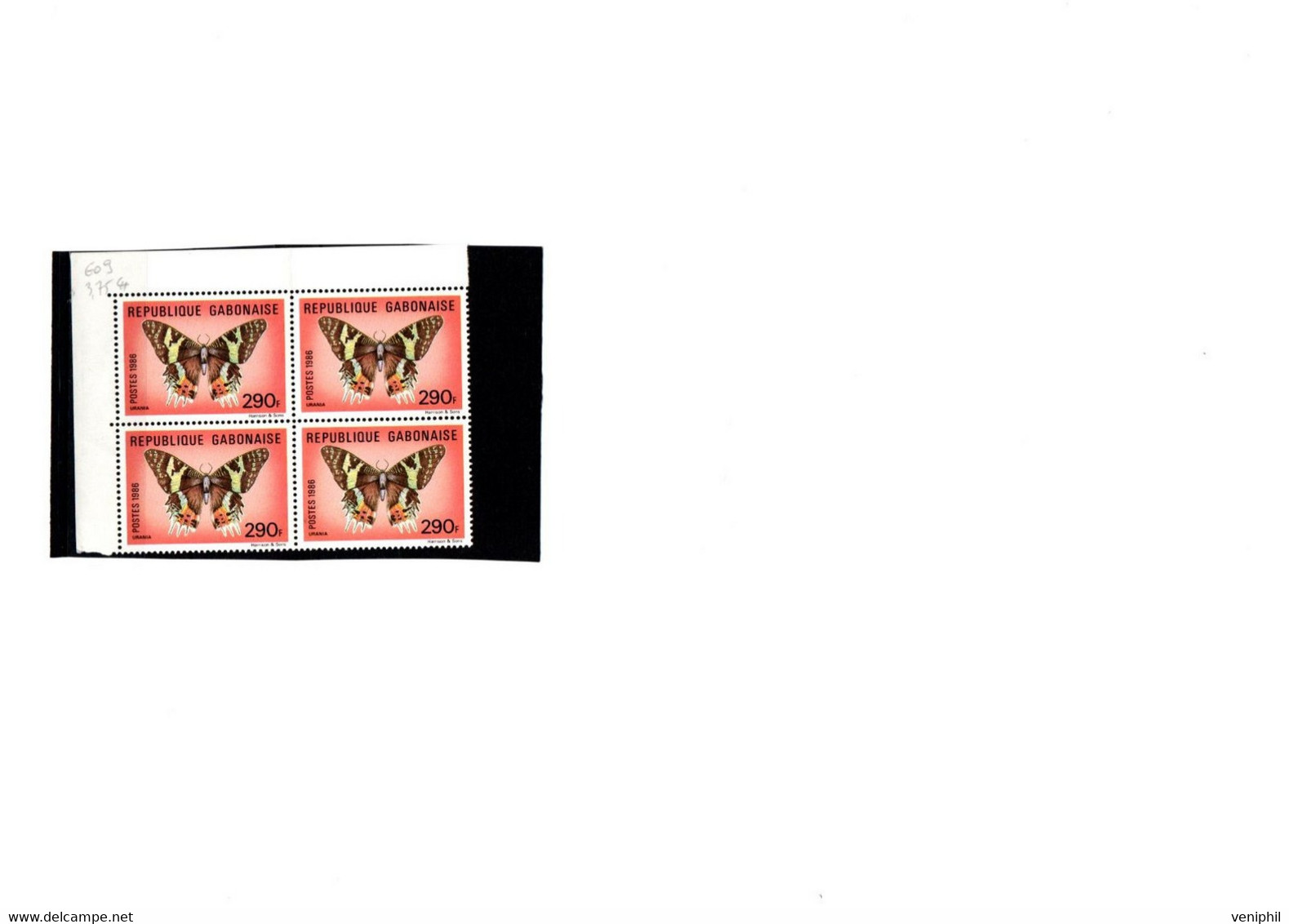 GABON - TIMBRES N° 609 -papillons - BLOC DE 4 NEUF SANS CHARNIERE -ANNEE 1986 - COTE : 20 € - Gabón (1960-...)