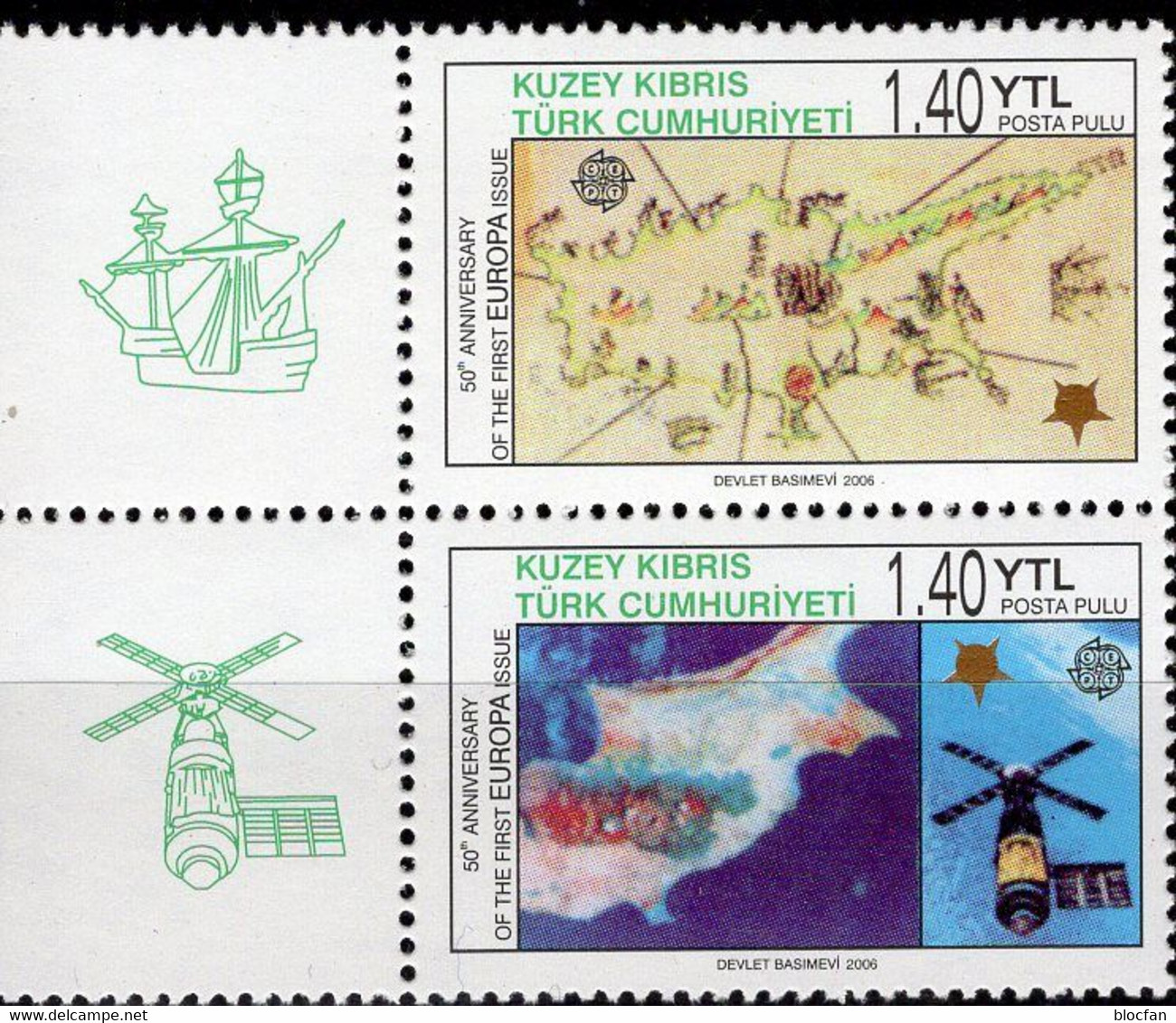 Map EUROPA 2006 Türkei-Cyprus 630/1A Aus Bl.24 ** 14€ Philatelic Bloque Se-tenant Hoja 50 Year CEPT Sheet Bf ZYPRUS - Sonstige & Ohne Zuordnung