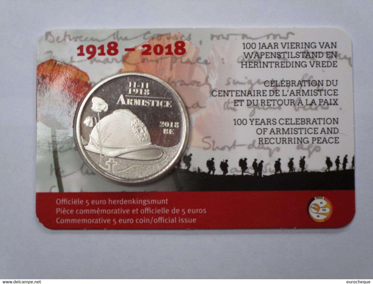 Coincard 5 Euros 2018 Belgique Belgium ARMISTICE - WAPENSTILSTAND - Belgien